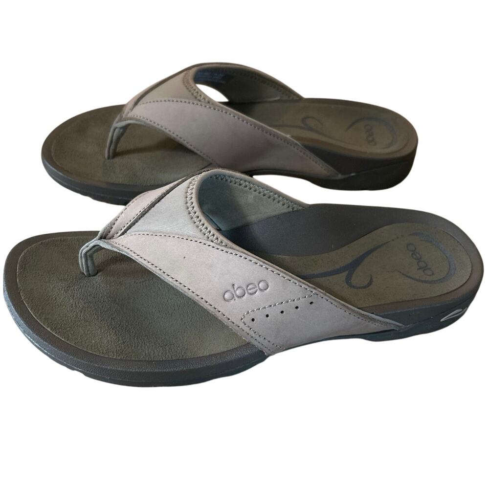 ABEO Balboa Metatarsal Flip Flop Sandals Taupe Gray Leather Size 7.5N Orthotic